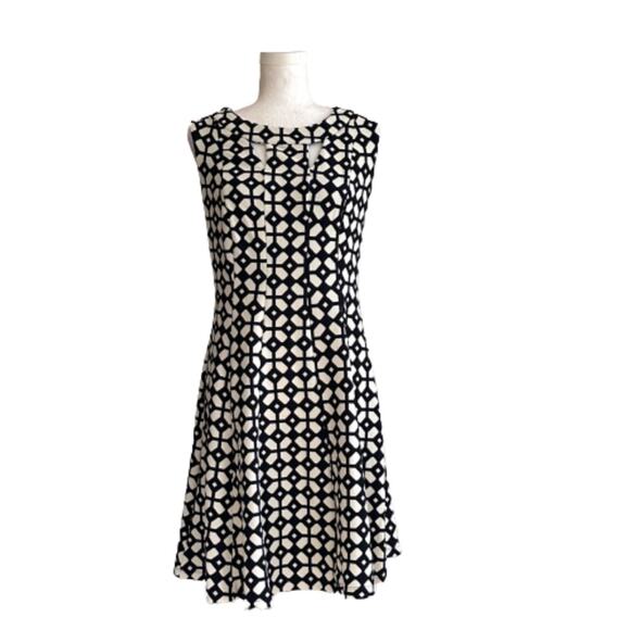 Enfocus Studio Navy White Geometric Print Sleeveless A-Line Dress Size 6 - Picture 1 of 11